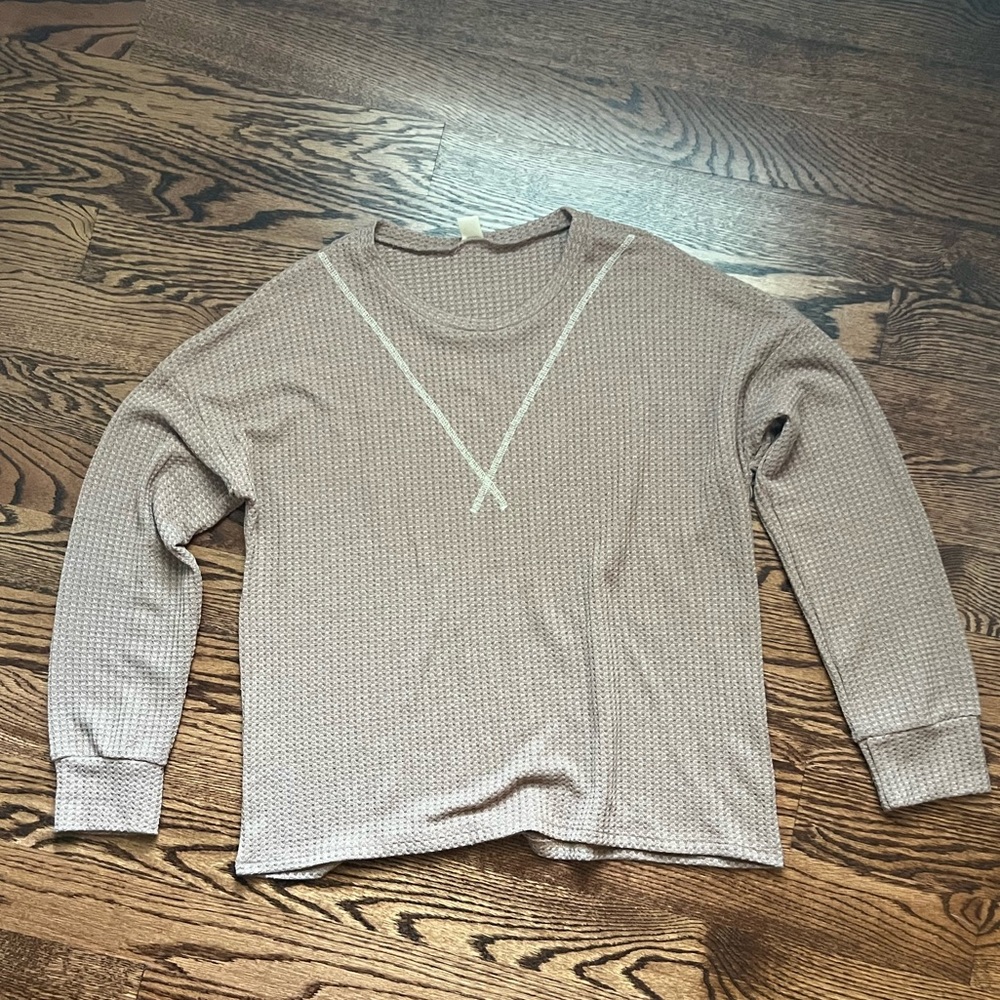 7th Ray Waffle Knit Long Sleeve Top Stitched Details